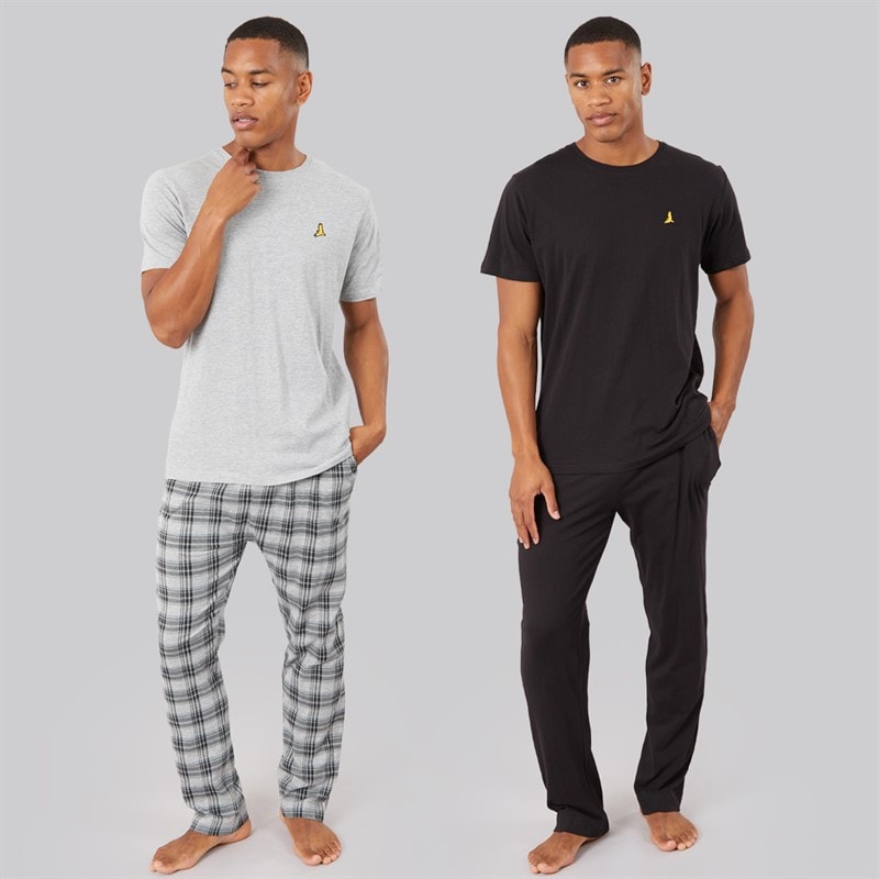 Mens Carl Four Pack T-Shirt And Lounge Pants Set Black/Grey Marl/Check - Image 3
