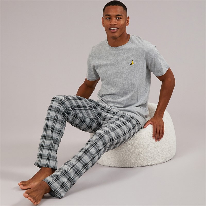 Mens Carl Four Pack T-Shirt And Lounge Pants Set Black/Grey Marl/Check - Image 4