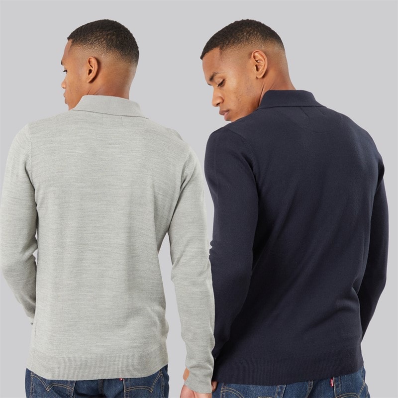 Mens Chorlton Two Pack Knitted 1/4 Zip Polo Shirts Midnight Navy/Silver Grey Marl - Image 2