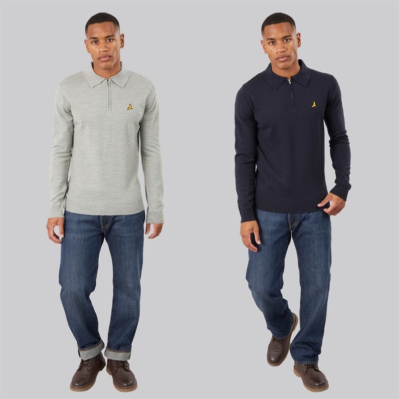 Mens Chorlton Two Pack Knitted 1/4 Zip Polo Shirts Midnight Navy/Silver Grey Marl - Image 3