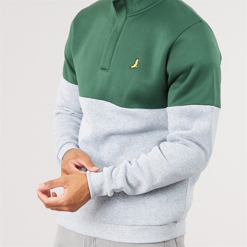 Mens Josh Long Sleeve 1/4 Zip Sweatshirt Bottle Green/Light Grey Marl - Image 3