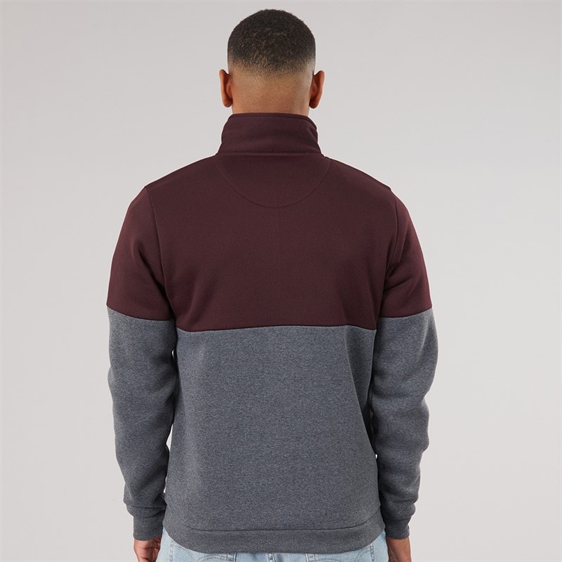 Mens Josh Long Sleeve 1/4 Zip Sweatshirt Burgundy/Dark Charcoal Marl - Image 2