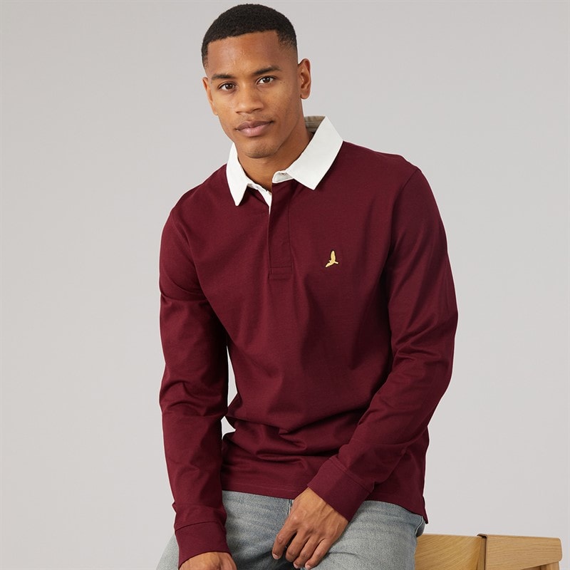 Brave Soul Mens Zeman Rugby Shirt Light Burgundy/Optic White