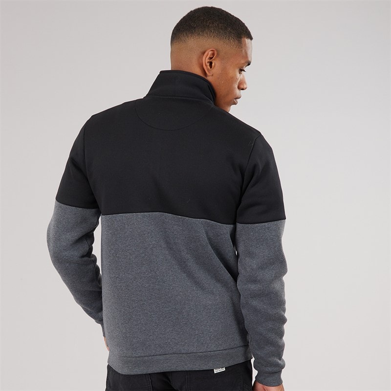 Mens Josh Long Sleeve 1/4 Zip Sweatshirt Jet Black/Dark Charcoal Marl - Image 2