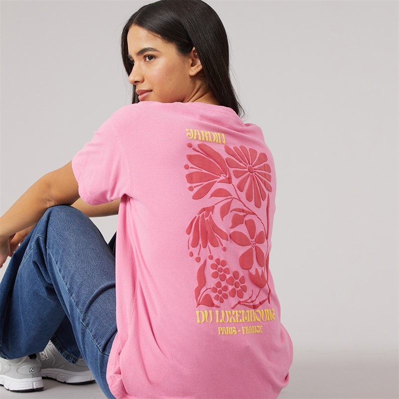 Brave Soul Womens Jardin T-Shirt Pink Acid Wash/Hot Pink