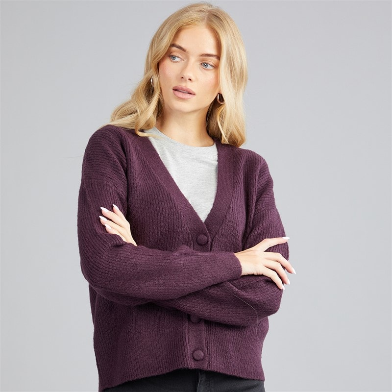 Brave Soul Womens Daffie Soft Knit Cardigan Plum