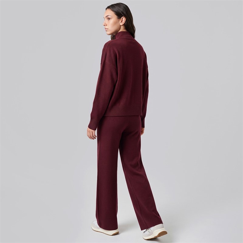 Womens Joey Knitted Jumper And Wide Leg Trousers Set Wine - Image 2