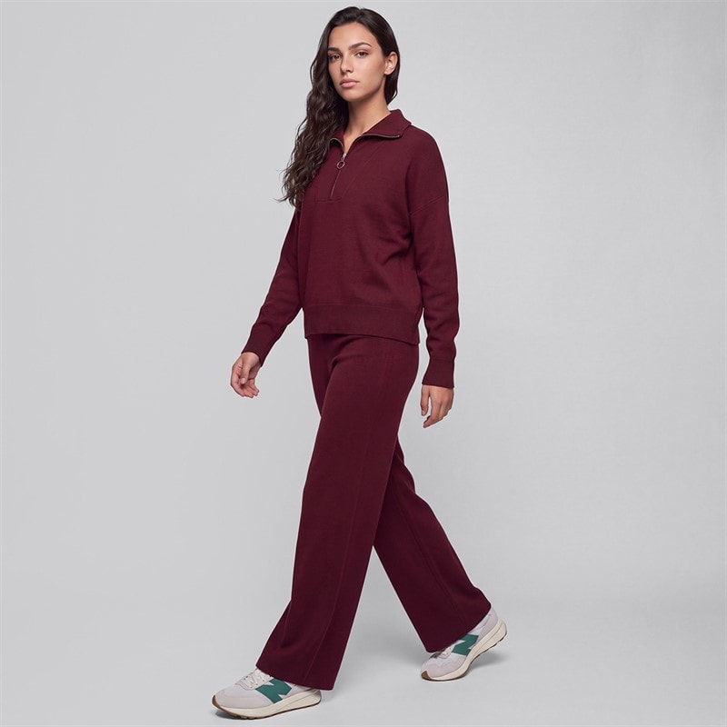 Womens Joey Knitted Jumper And Wide Leg Trousers Set Wine - Image 3