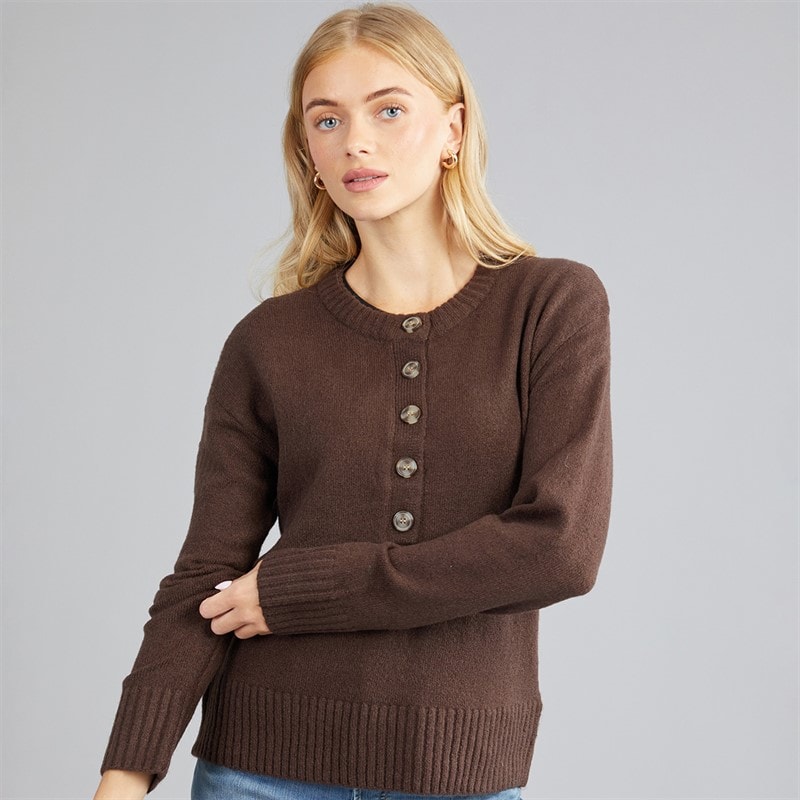 Brave Soul Womens Keaton Crew Neck Jumper Brown