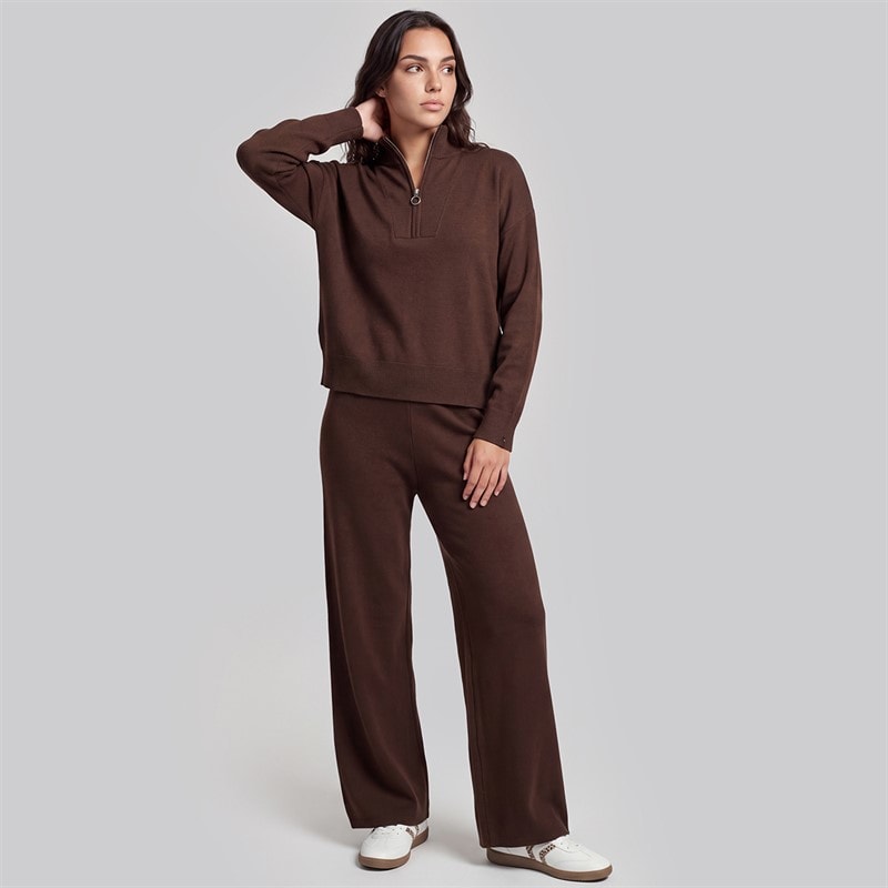 Womens Joey Knitted Jumper And Wide Leg Trousers Set Chocolate - Image 3