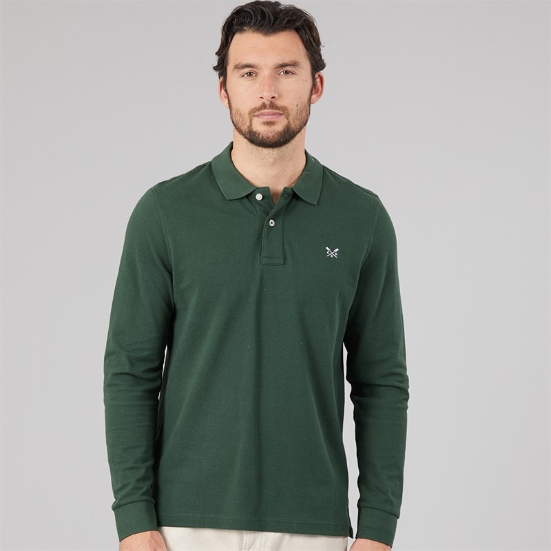 Crew Clothing Mens Long Sleeve Polo Shirt Sycamore