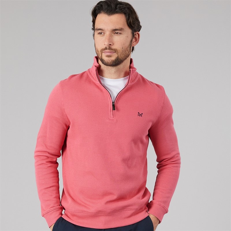 Crew Clothing Mens French Rib Half Zip Sweatshirt Rapture Rose
