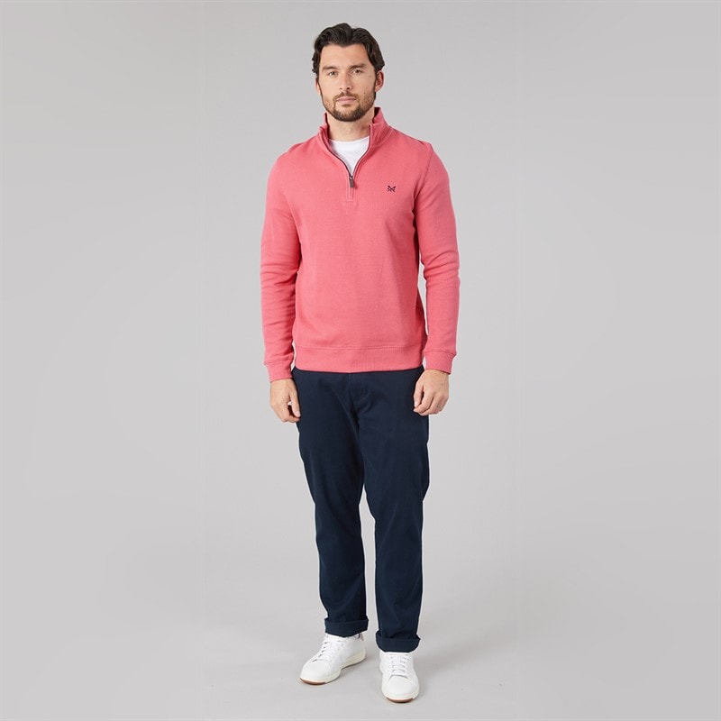 Mens French Rib Half Zip Sweatshirt Rapture Rose - Image 4