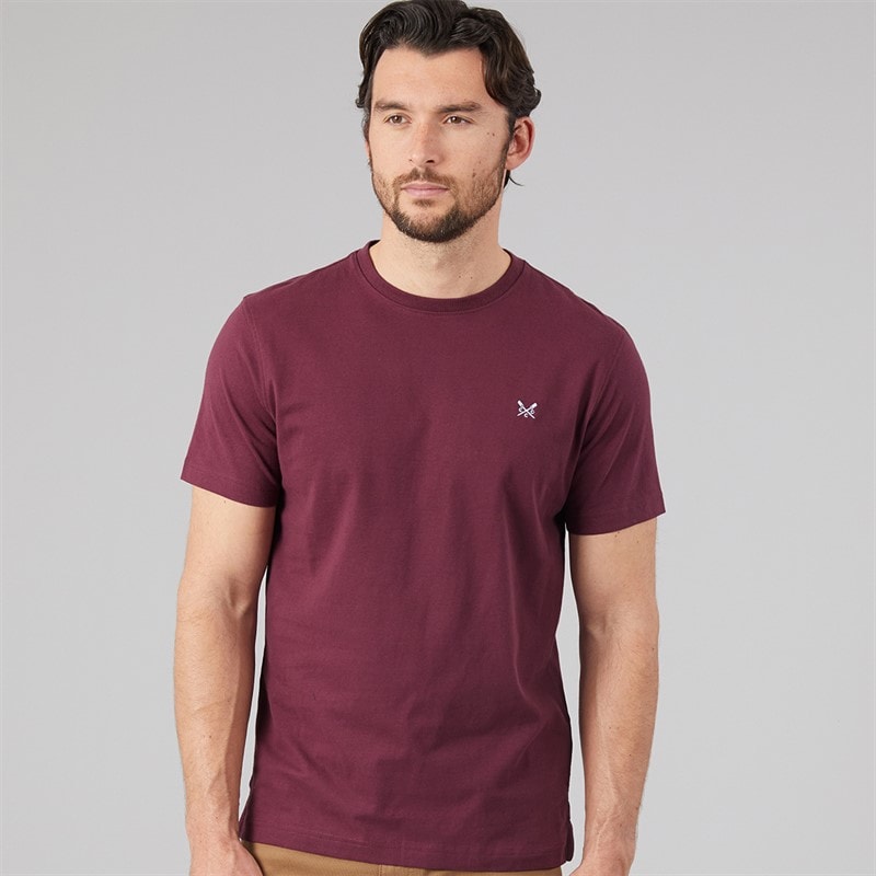 Crew Clothing Mens Round Neck T-Shirt Mauve Wine