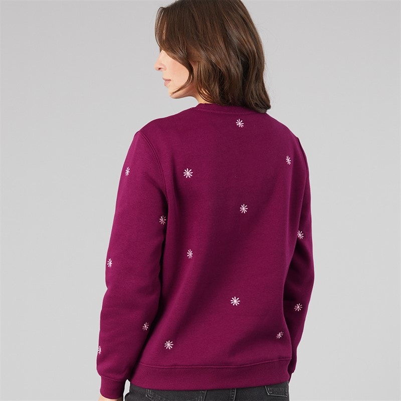 Womens Embroidered Crew Neck Sweatshirt Magenta Purple - Image 2