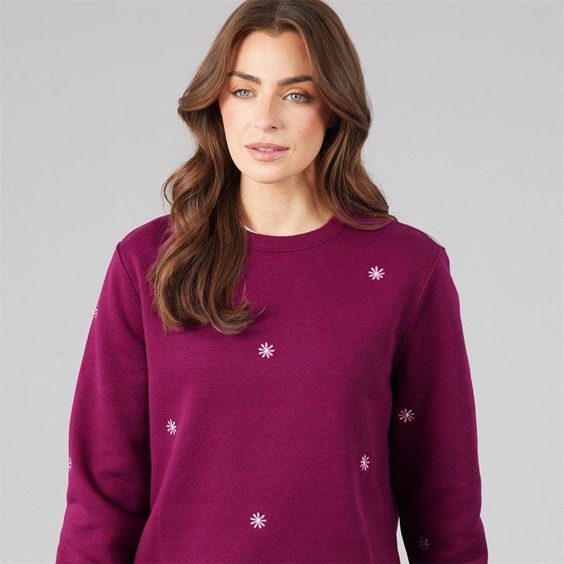 Womens Embroidered Crew Neck Sweatshirt Magenta Purple - Image 3