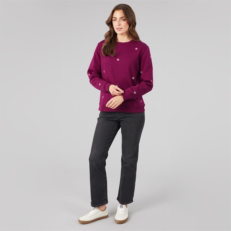 Womens Embroidered Crew Neck Sweatshirt Magenta Purple - Image 4