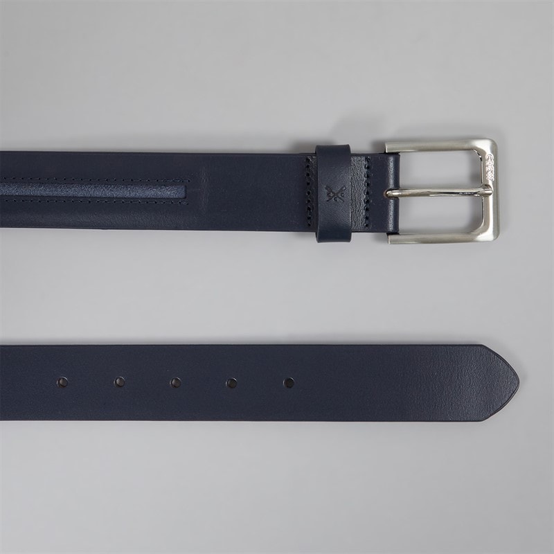 Mens Colour Block Leather Belt Heritage Navy - Image 2