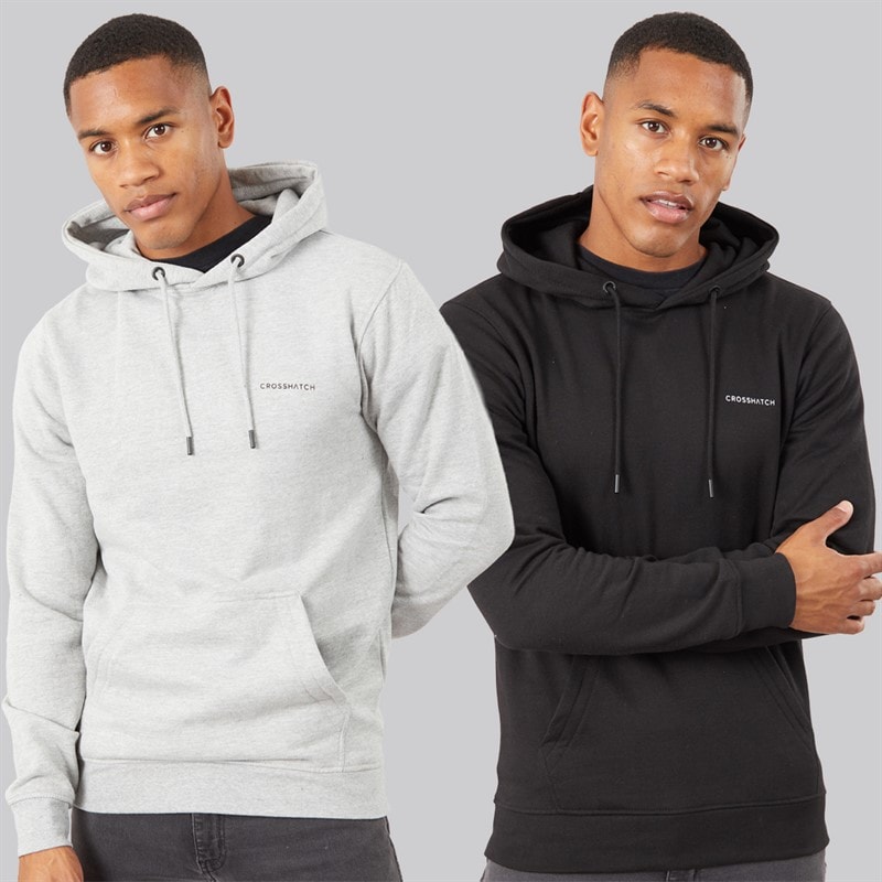 Crosshatch Mens Traymax Two Pack Hoodies Black/Grey Marl