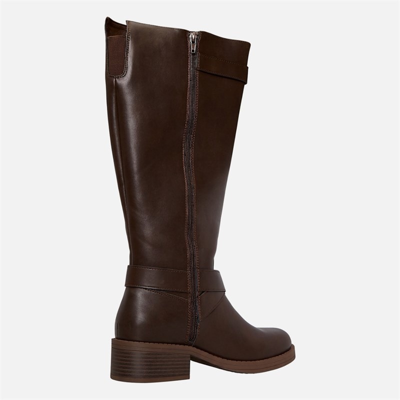 Womens Fillie Knee High Multi Buckle Boots Dark Brown - Image 4