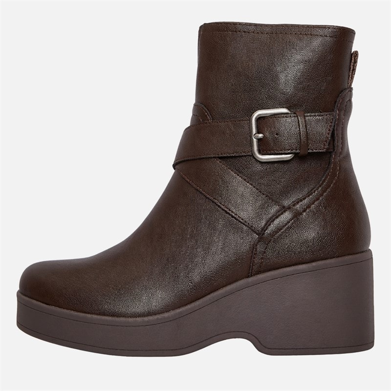 Rocket Dog Womens Jimmy Wedge Buckle Boots Dark Brown
