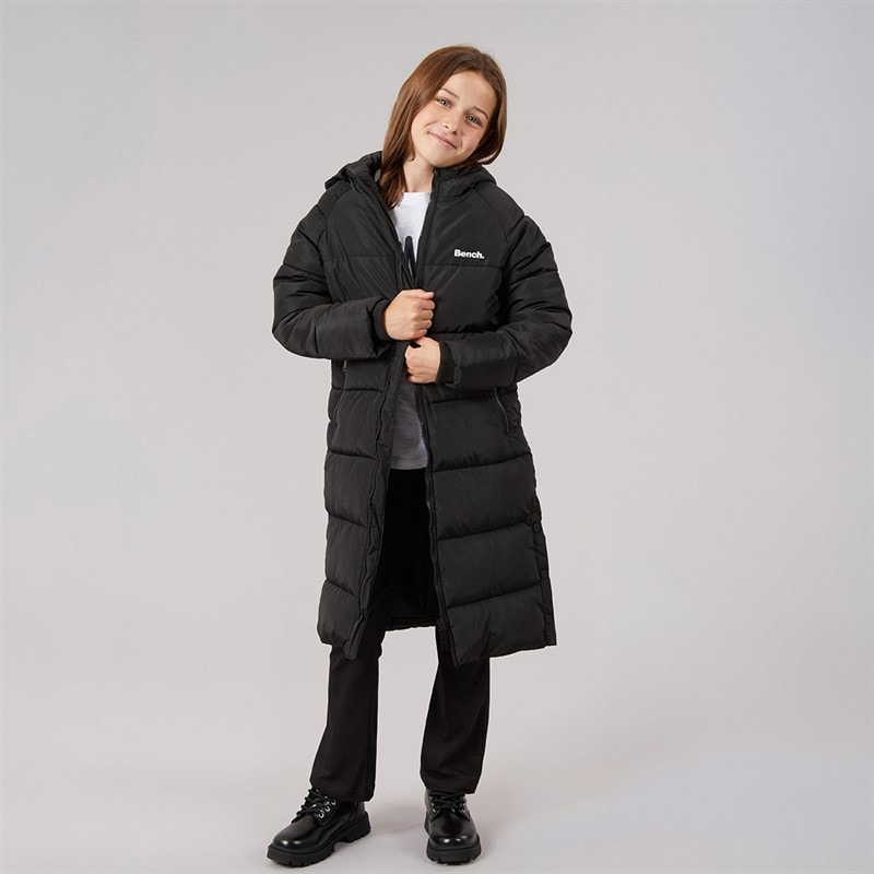 Girls Ryelle Hooded Maxi Length Puffer Coat Black - Image 4
