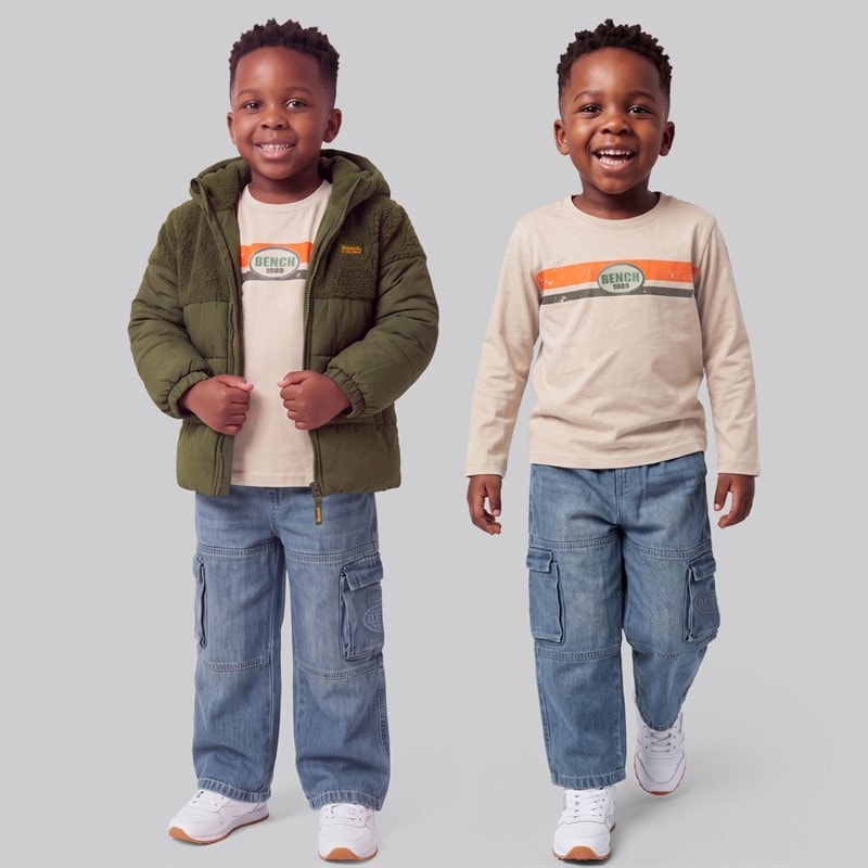 Boys Hooded Jacket Cargo Jeans And T-Shirt Set Green - Image 1