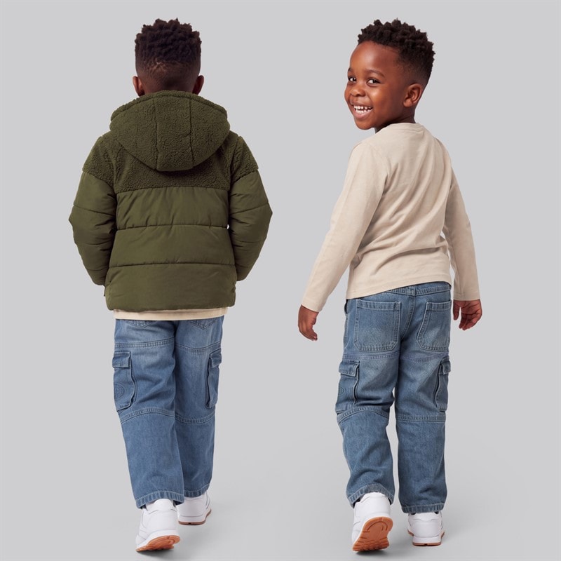 Boys Hooded Jacket Cargo Jeans And T-Shirt Set Green - Image 2