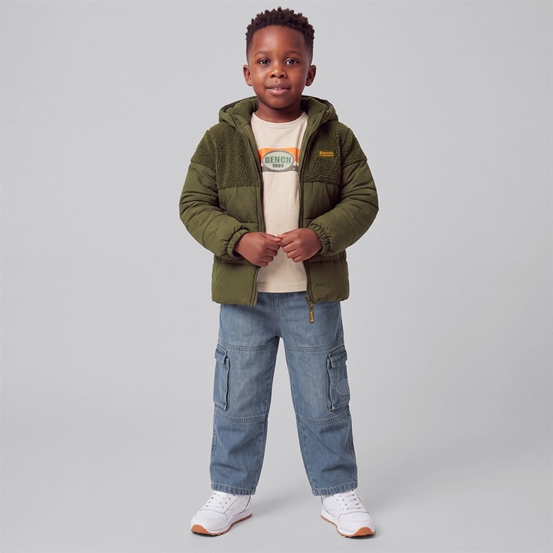 Boys Hooded Jacket Cargo Jeans And T-Shirt Set Green - Image 3