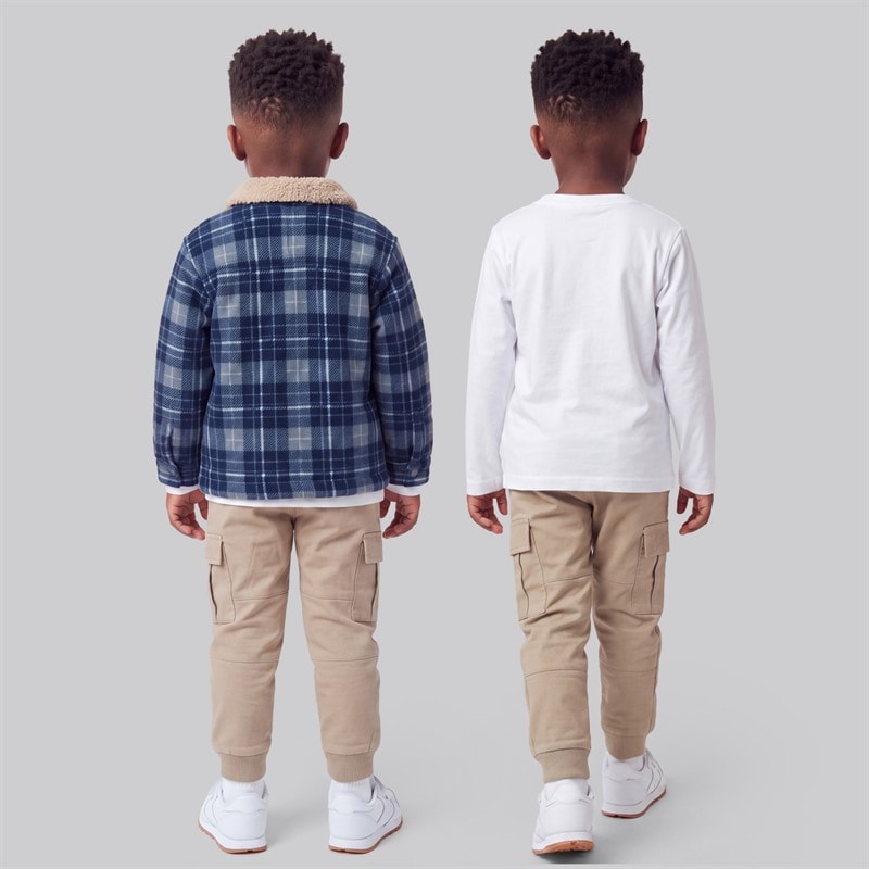Boys Sherpa Shacket Cargo Trousers And T-Shirt Set | Navy - Image 2