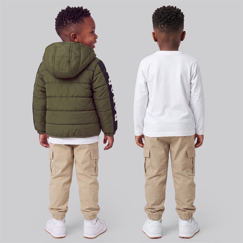 Boys Padded Jacket Long Sleeve T-Shirt And Cargo Joggers Green - Image 2