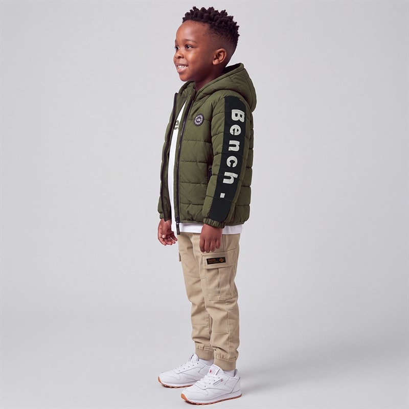 Boys Padded Jacket Long Sleeve T-Shirt And Cargo Joggers Green - Image 3