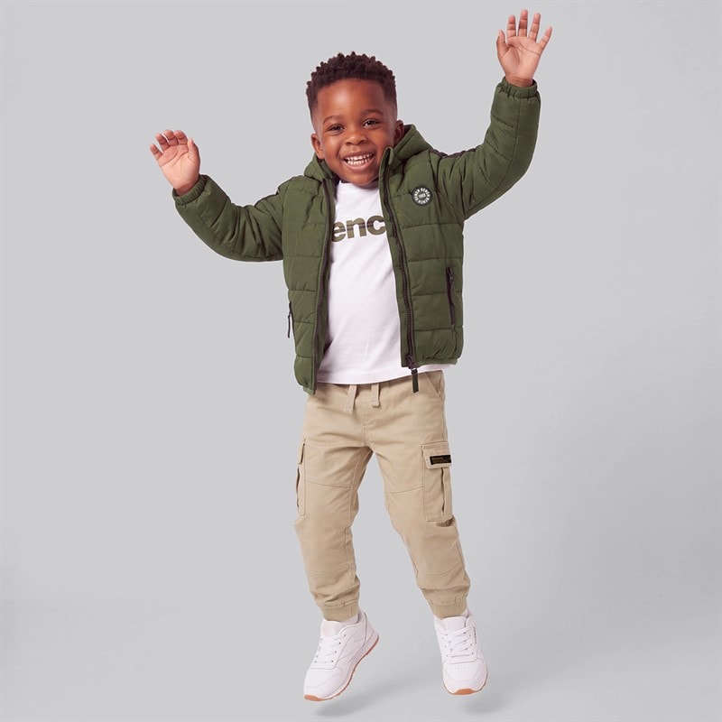 Boys Padded Jacket Long Sleeve T-Shirt And Cargo Joggers Green - Image 4