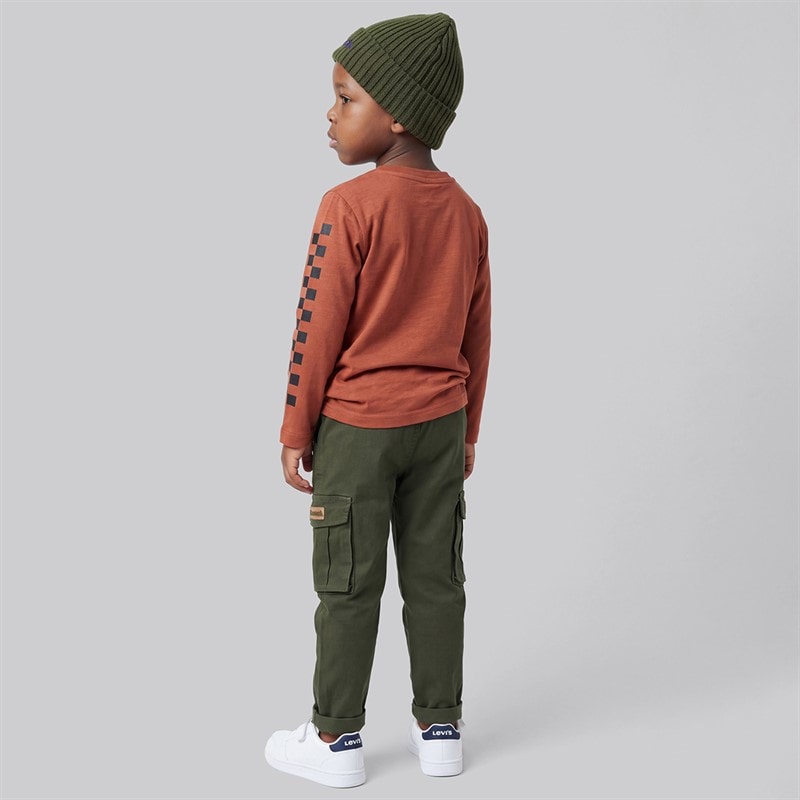 Boys Long Sleeve T-Shirt Cargo Trousers And Beanie Hat Green - Image 2