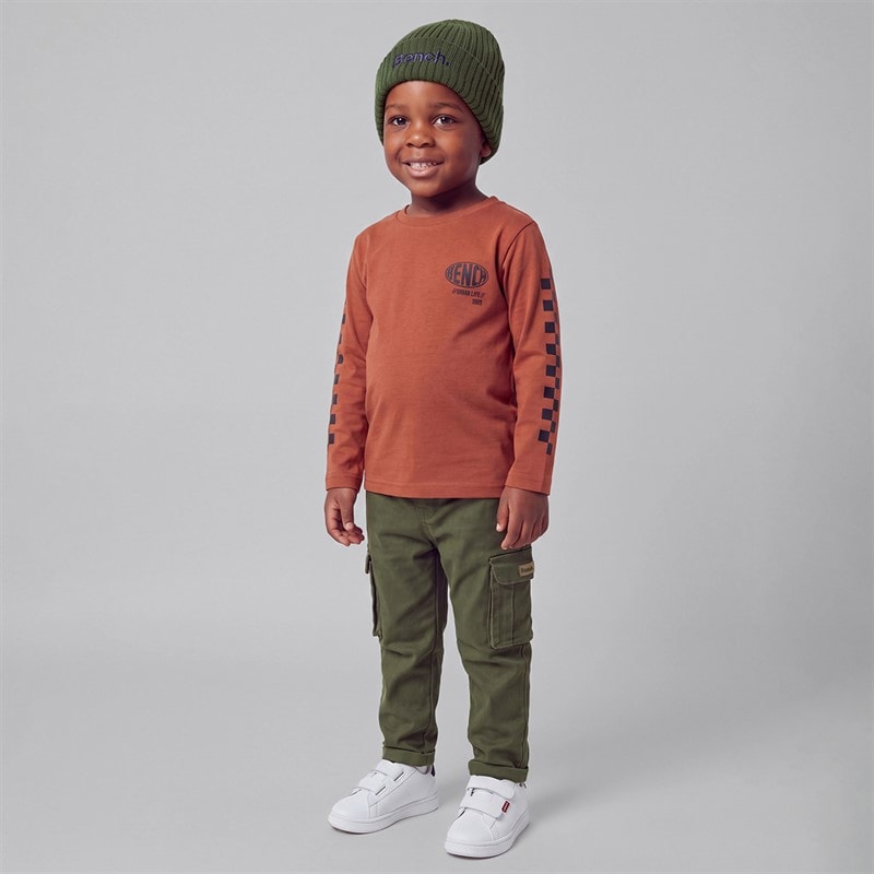 Boys Long Sleeve T-Shirt Cargo Trousers And Beanie Hat Green - Image 3