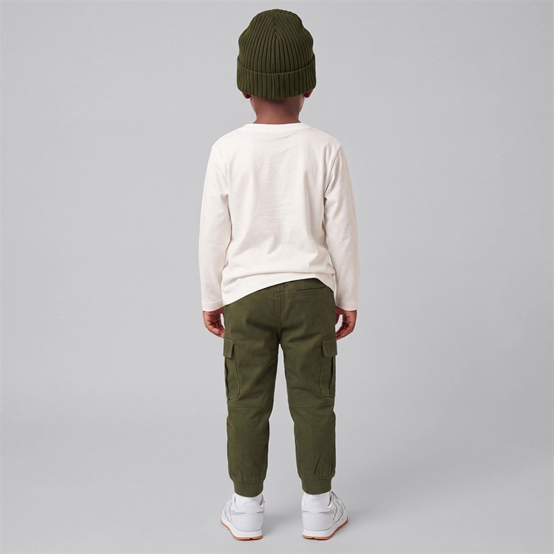 Boys Long Sleeve T-Shirt Cargo Trousers And Beanie Hat Green - Image 2