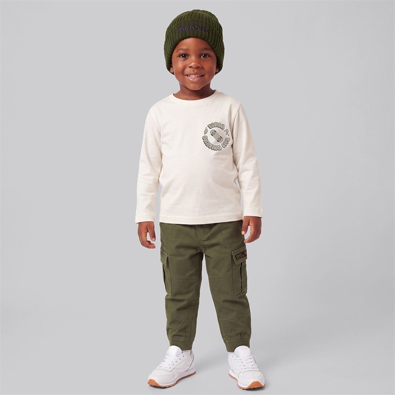Boys Long Sleeve T-Shirt Cargo Trousers And Beanie Hat Green - Image 3