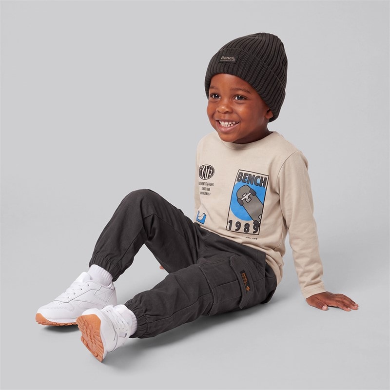 Boys Long Sleeve T-Shirt Cargo Trousers And Beanie Hat Grey - Image 3