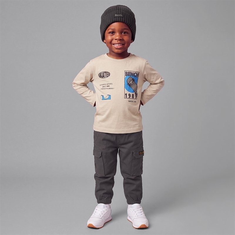 Boys Long Sleeve T-Shirt Cargo Trousers And Beanie Hat Grey - Image 4