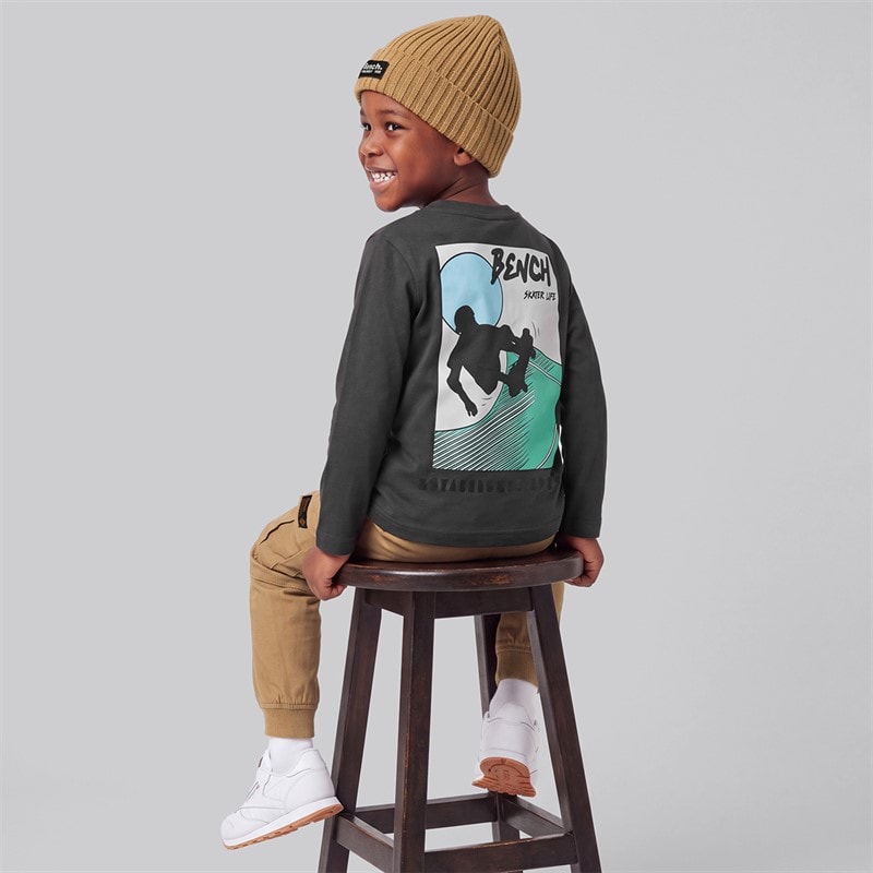 Bench Boys Long Sleeve T-Shirt Cargo Trousers And Beanie Hat Brown