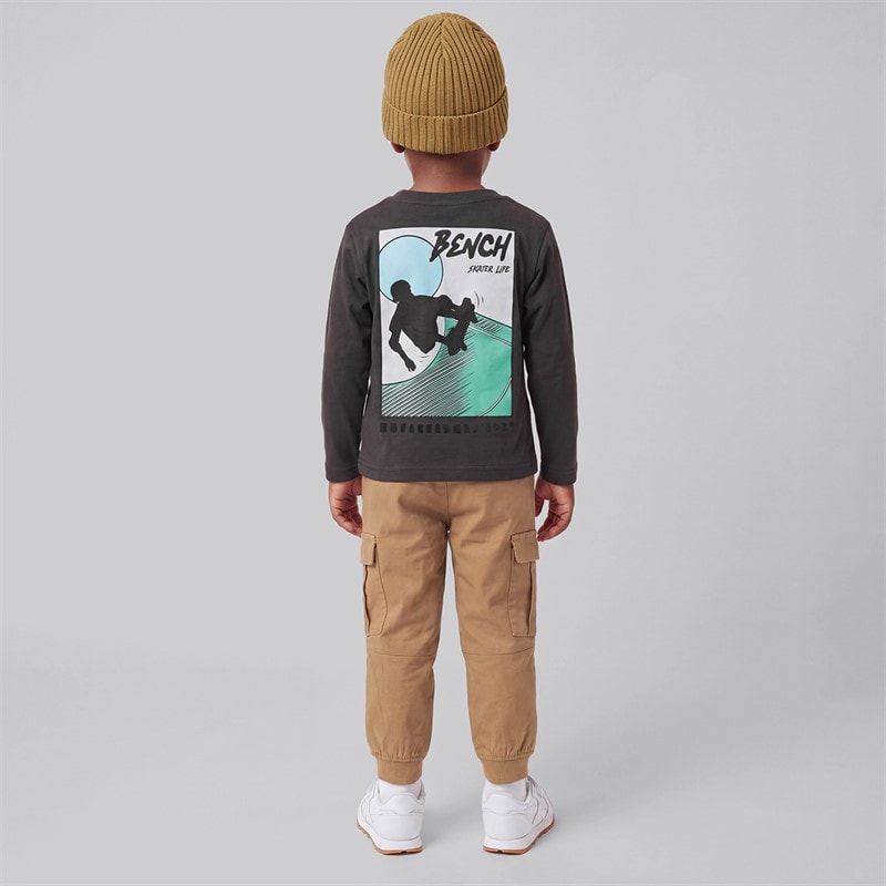 Boys Long Sleeve T-Shirt Cargo Trousers And Beanie Hat Brown - Image 2