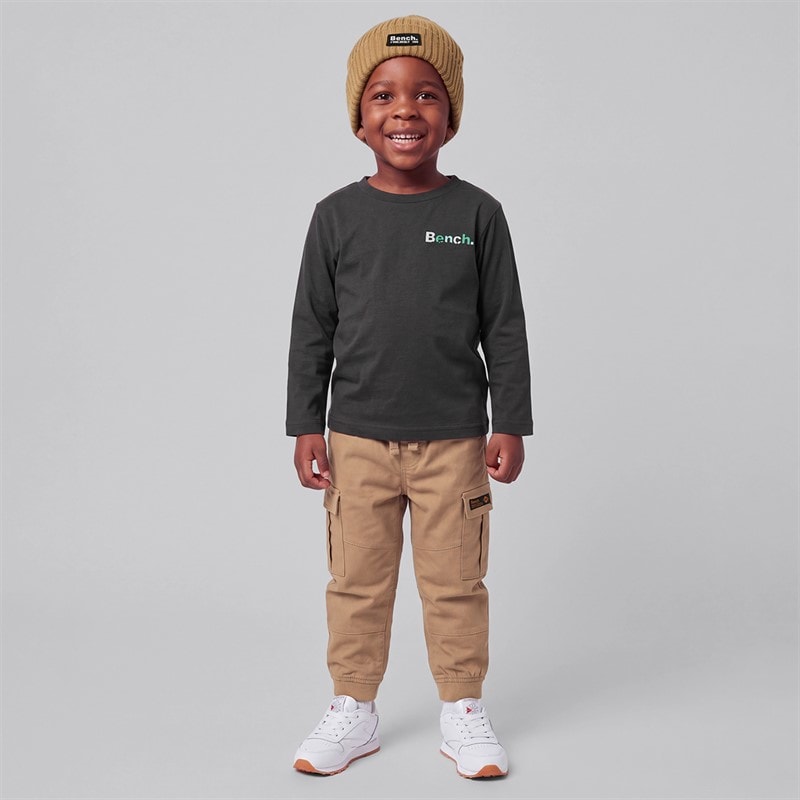 Boys Long Sleeve T-Shirt Cargo Trousers And Beanie Hat Brown - Image 3