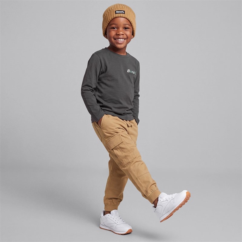 Boys Long Sleeve T-Shirt Cargo Trousers And Beanie Hat Brown - Image 4
