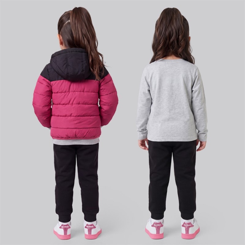 Girls Padded Jacket Long Sleeve T-Shirt And Joggers Pink - Image 2