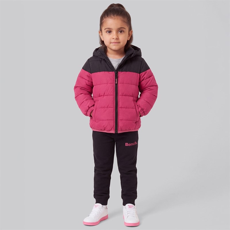 Girls Padded Jacket Long Sleeve T-Shirt And Joggers Pink - Image 4