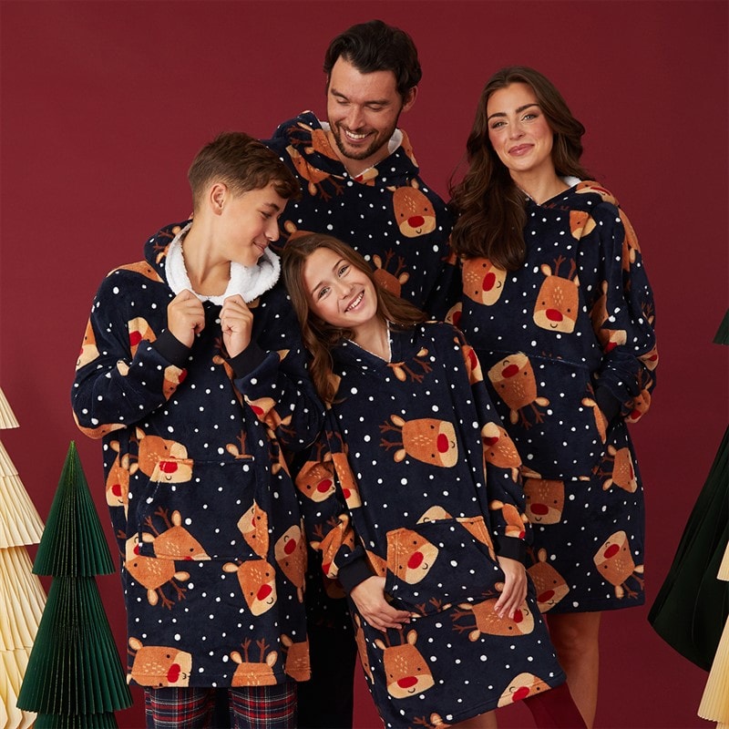 Fluid Womens Christmas Reindeer AOP Oversized Blanket Hoodie Multi