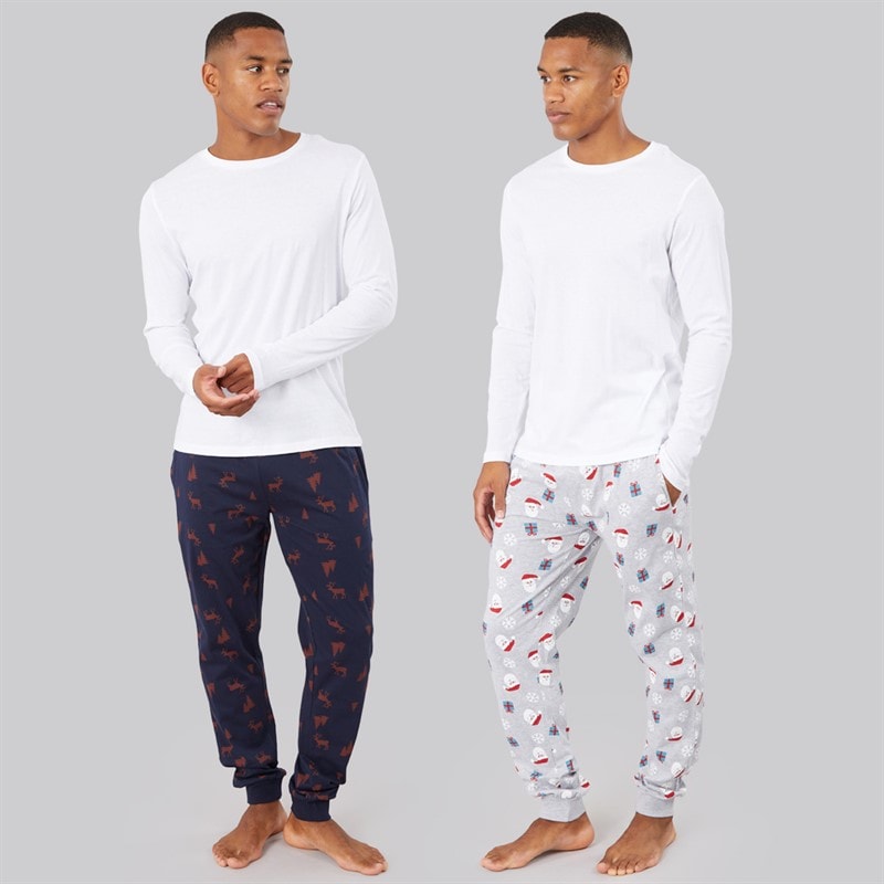 Mens Christmas Two Pack Lounge Joggers Multi - Image 3