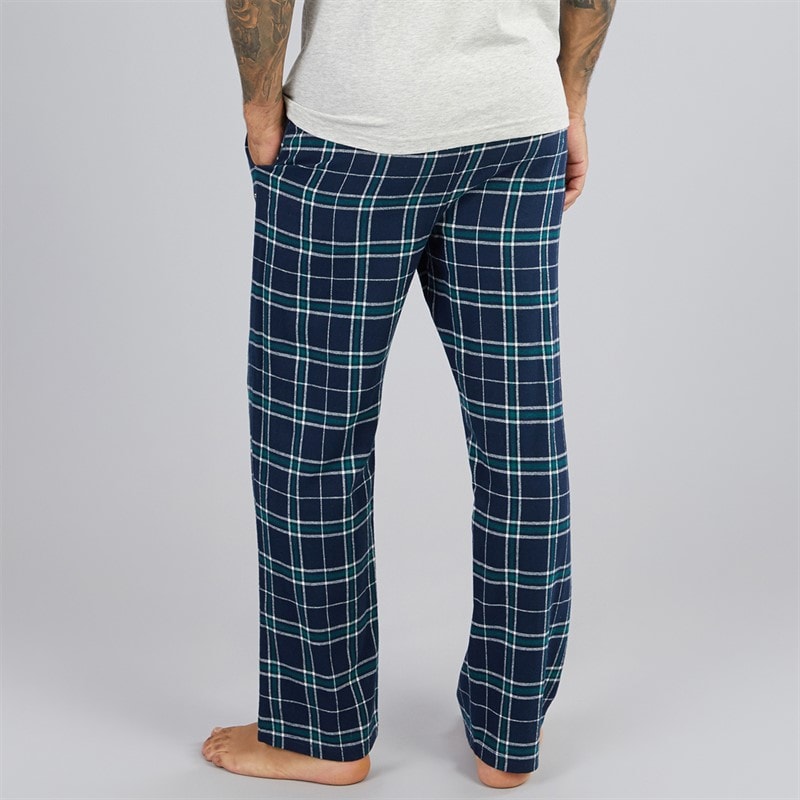 Mens Glegg Flannel Lounge Pants Navy/Teal Check - Image 2