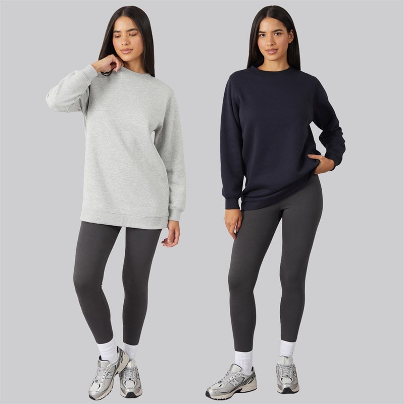 Womens Two Pack Longline Sweatshirts Navy/Grey Marl - Image 4