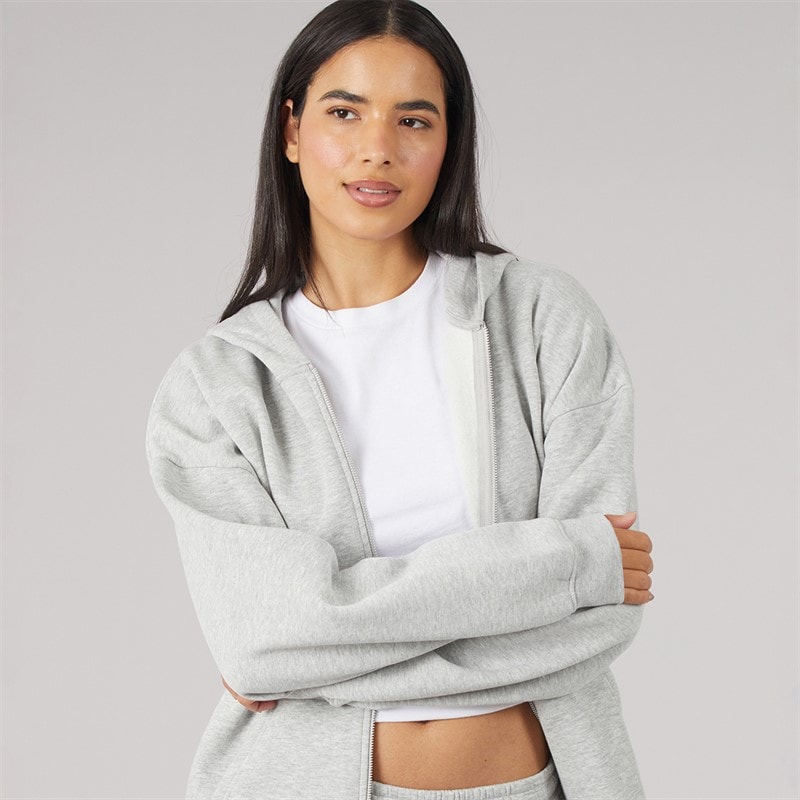 Womens Oversized Zip-Through Hoodie Grey Marl - Image 3